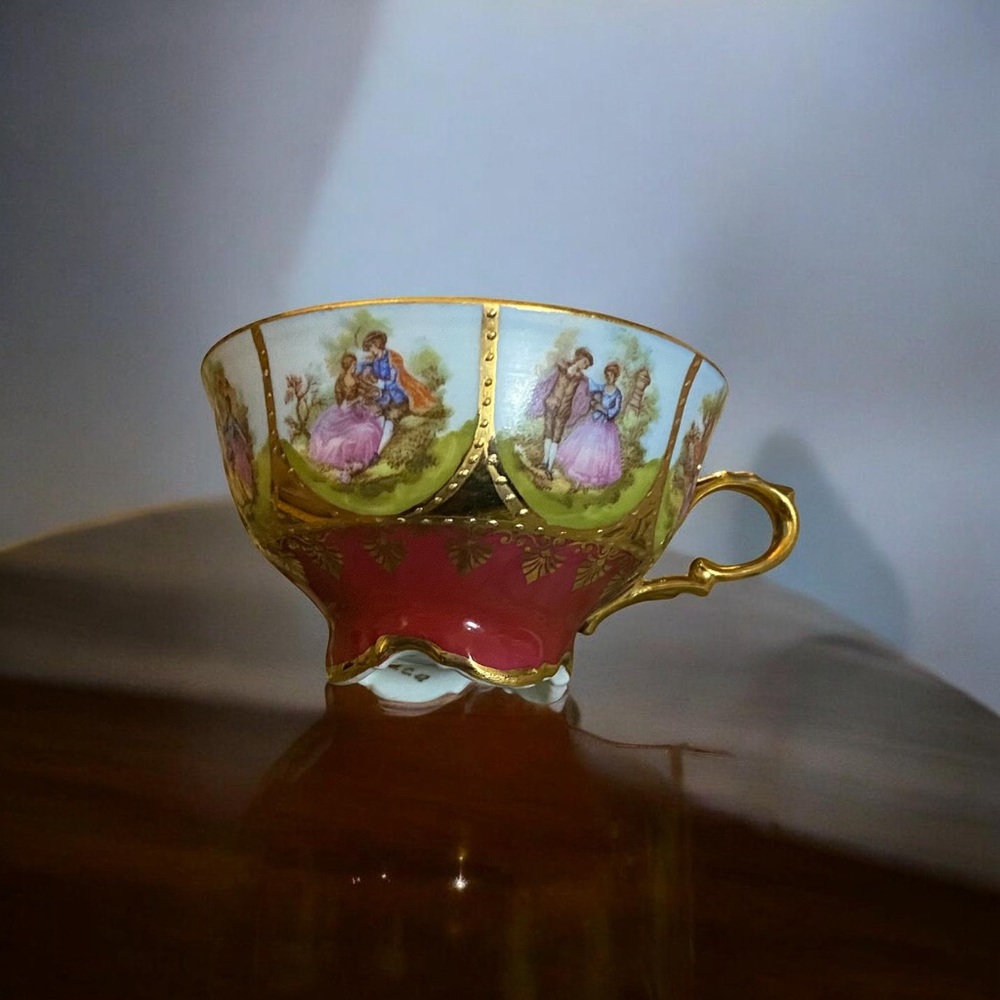 Vintage Red and 14K Gold Decorative Cup from Bavaria Germany